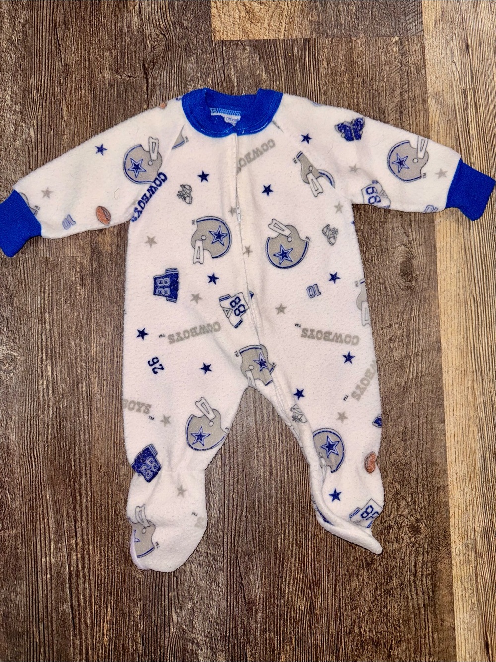 NFL White and Royal Blue Baby Fleece Footed One-Piece